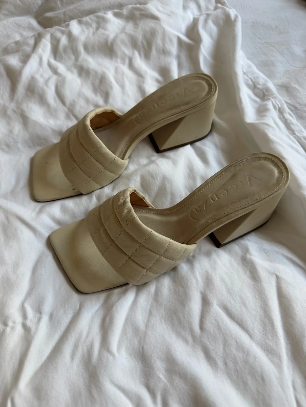 Vicenza from Free People Quilted Cream Square-Toe Mule
